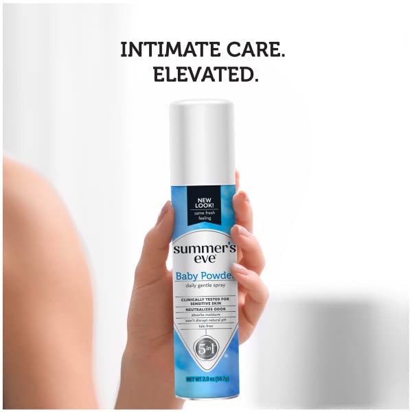 Summer’s Eve Baby Powder Feminine Freshening Spray, Daily Gentle Intimate Deodorant, Neutralizes Odor, pH Balanced, Talc Free, Sensitive Skin, 2 Ounce (Pack of 2)