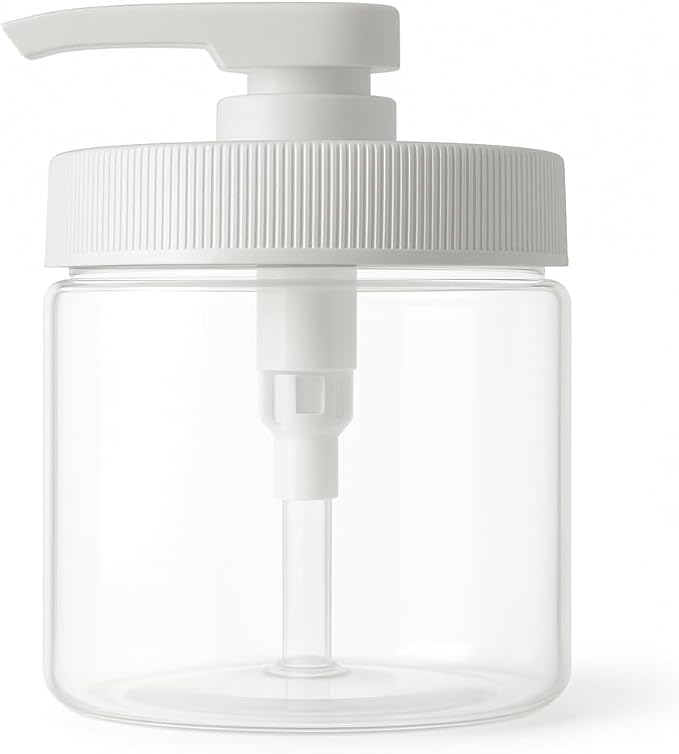 Royal Massage 16oz Refillable Pump Jar with Locking Dip Tube Dispenser – BPA-Free Plastic Container for Massage Oils, Lotions, Creams – Ribbed Lid Wide-Mouth Jar – Durable & Reusable (Clear/White, 2)