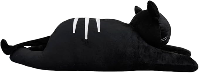 ELAINREN PP Cotton Big Black Kitten Stuffed Doll Cuddly Lying Kitty Plush Toy Cushion Ultra-Soft Cat Shape Plushies Pillow Decor Gifts/31.5''
