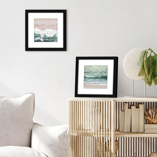 Americanflat 9x9 Picture Frame - Matted to 6x6 - Engineered Wood - Black | Shatter-resistant glass, wall or tabletop display with included easel, sawtooth hangers included, use with or without mat