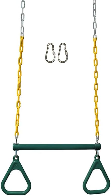 LadyRosian Gym Rings Trapeze Swing Bar 16", Heavy Duty 47" Chain Swing Set Accessories with Locking Carabiners, Monkey Bars for Backyard, Playground, Playroom