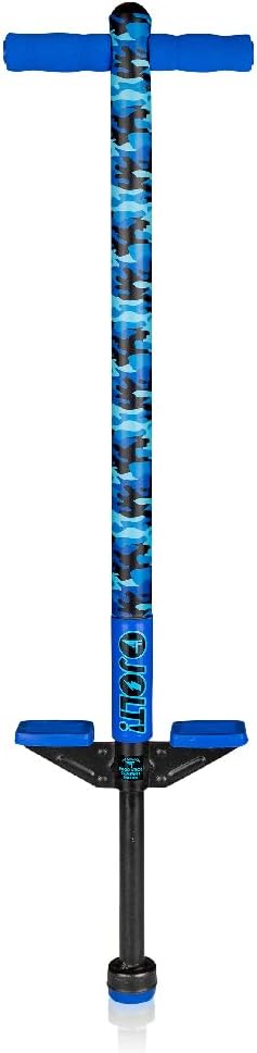 Flybar Jolt Pogo Stick for Kids, Perfect for Beginners w/ Foam-Covered Metal Frame, Handles & Padding, Non-Slip Foot Pads, Wide Tip, Outdoor Active Play Toy for Boys & Girls, Ages 6+, Blue Camo