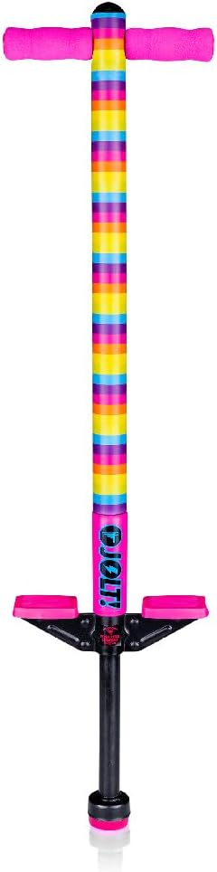 Flybar Jolt Pogo Stick for Kids, Perfect for Beginners w/ Foam-Covered Metal Frame, Handles & Padding, Non-Slip Foot Pads, Wide Tip, Outdoor Active Play Toy for Boys & Girls, Ages 6+, Rainbow