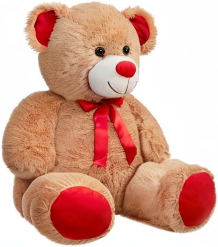Big Teddy Bear Stuffed Animal Giant Teddy Bear Plush with Red Ribbon Bow Plush Toy Gift for Girlfriend Birde 36 inch Tan
