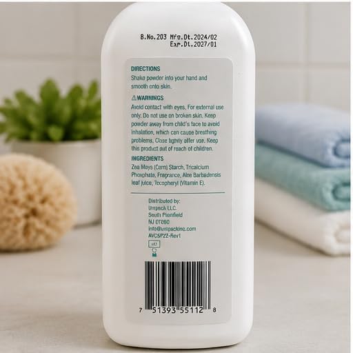 Avedana Talc-Free Cornstarch Body Powder with Aloe Vera & Vitamin E, Moisture Absorbing Fresh Scent Powder for Men & Women, No Parabens or Phthalates, 22 oz