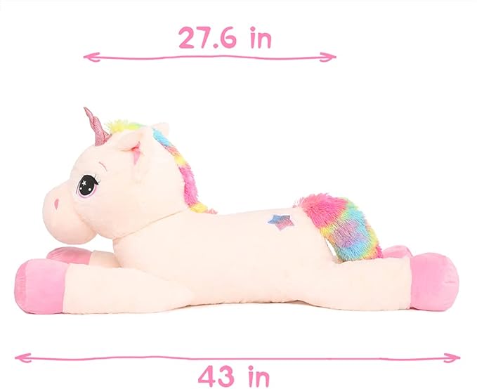 Tezituor 43'' Big Unicorn Plush Toys,Off-White Unicorn Stuffed Animals,Lovely Beige Birthday Decorations for Girls,Giant Unicorns Gifts for Children