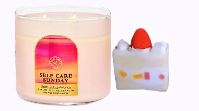 Self Care Sunday - White Barn-Bath/Body Work- 3-Wick Scented Candle 14.5 OZ Burns 25-45 Hours and Strawberry Cake soap (Label Artwork Varies)
