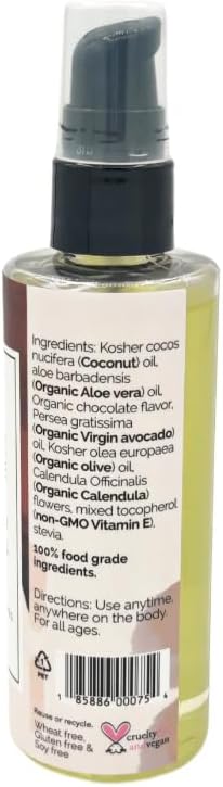 Chocolate BodyLove Massage Oil – 100% Food-Grade, Organic Hydrating Body Oil with Calendula – Non-GMO, Vegan, Gentle on Sensitive Skin – 3.5 oz
