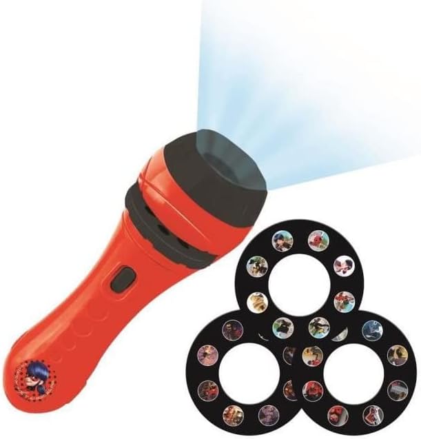 LEXiBOOK Miraculous, Stories Projector, Torch Light and Projector with 3 Discs, 24 Images, Create Your own Stories, LTC050MI