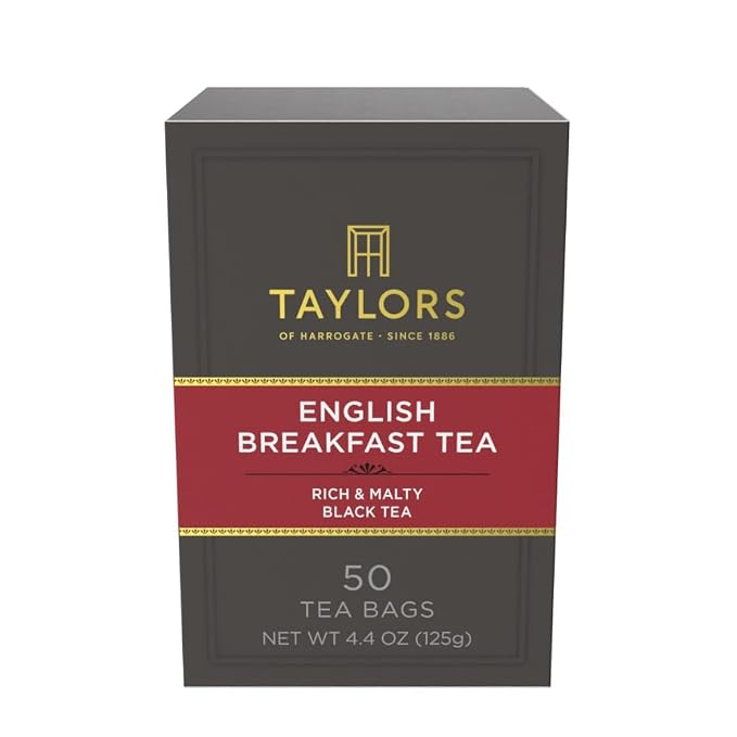 Taylors of Harrogate English Breakfast, Black Tea, Pillow Tea Bags, 50 Count (Pack of 1), Rich, Bright & Malty, Caffeinated, Enjoy Hot or Iced, 50 Teabags