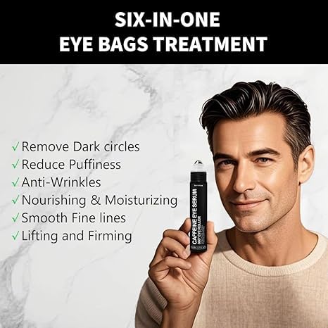 Mens Eye Cream, Eye Bags Treatment for Men, Caffeine Eye Roller for Puffy Eyes and Puffiness, Under Eye Cream for Dark Circles and Wrinkles