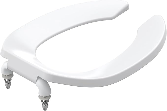 18.5 Inch Elongated Open-Front Toilet Seat, Commercial Heavy Duty Public Toilet Lid Without Cover, Never Loosen Design for Office, Church, Hospital Use (White)