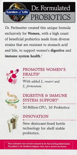 Garden of Life Once Daily Dr.Formulated Probiotics for Women 50 Billion CFU 16 Probiotic Strains with Organic for Digestive,Vaginal & Immune Health,Dairy Free,Shelf Stable 30 Capsules (Pack of 6)