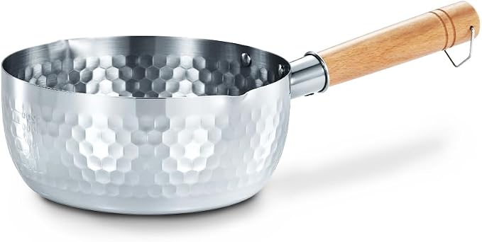CONCORD 2 Quart Stainless Steel Yukihira Pan. Traditional Japanese Saucepan with Wood Handle. Great for Ramen, Tempura, Milk, etc.