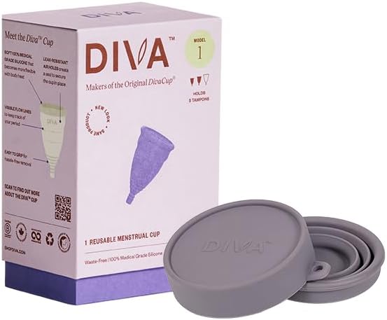 DIVA Cup & Shaker - Medical Grade Silicone Cup for Period Care - Reusable Menstrual Cup with Shaker for On-The-Go Cleansing - Wear Up to 12 Hours - Model 1 (for Medium to Heavy Flow)
