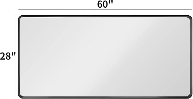 LOAAO 60X28 Inch Black Bathroom Mirror Metal Framed | Matte Black, Rounded Rectangle Mirror, Anti-Rust, Tempered Glass, Hangs Horizontally or Vertically