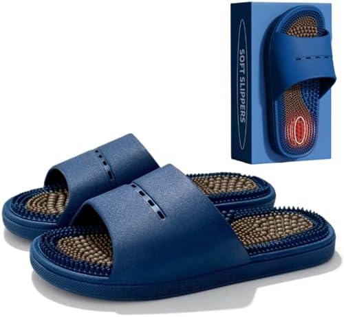 Acupressure Massage Slippers Acupressure Foot Massager Shoes Reflexology Sandals Gift for Men Women Reduce Feet Neuropathy Pain Relief and Tension (Blue,US Women 9.5-10/ Men -8.5)