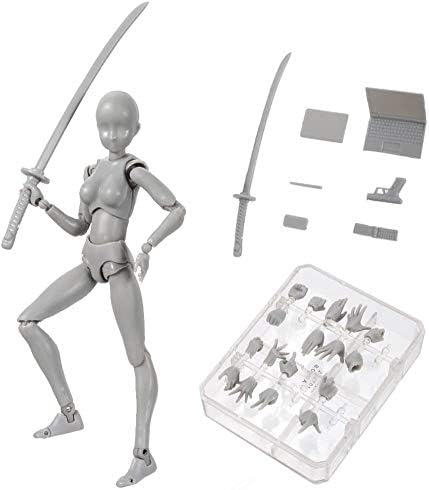AXITWXIT Action Figures Body-Kun DX & Body-Chan DX PVC Figure Model Drawing for S H Figuarts with Box for Artists (Gray, Female)