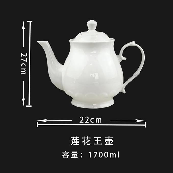 White Porcelain Teapot, Large Chinese Lotus Tea Pot Coffee Tea Water Pot Vintage Ceramic Gooseneck Kettle (59oz)