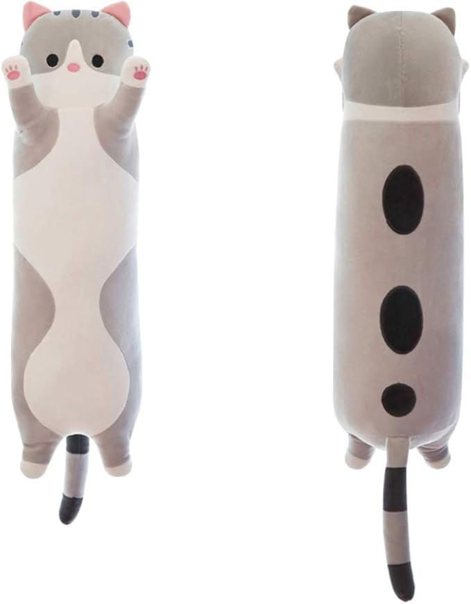 Lovely Plush Cat Doll Cute Cartoon Soft Stuffed Kitten Long Throw Sleeping Pillow Toy Gift for Kids Girlfriend Multiple Size (Grey,90cm/35.4in)