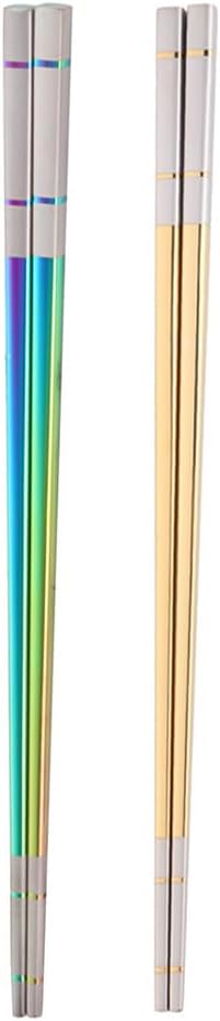 Reusable Stainless Steel Chopsticks,Dishwasher Safe , Easy to Use（2 PCS,Rainbow&golden）