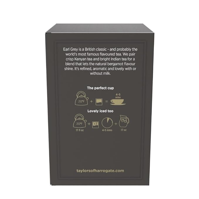 Taylors of Harrogate Earl Grey, Black Tea, Pillow Bags, 50 Count (Pack of 6), Fragrant, Delicate & Light, Caffeinated, Enjoy Hot or Iced, 300 Teabags Total
