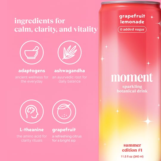 Moment Adaptogen Drink (Shark Tank) - Calm, Clarity & Relaxation with L-Theanine & Ashwagandha - Non Alcoholic Drinks for Adults - Sparkling Botanical Soda - 0 Sugar 0 Caffeine - 12 Pack 11.5 fl oz