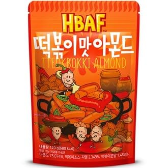 [HBAF] Korean Tteokbokki Seasoned Almonds Nut Protein Snack | Sweet & Spicy Korean Street Food | After-School, Work, Trip Camping Snack | Gochujang Rice Cake Paste | Korean Sovenior (Toppoki, 3 x 120gram pack)