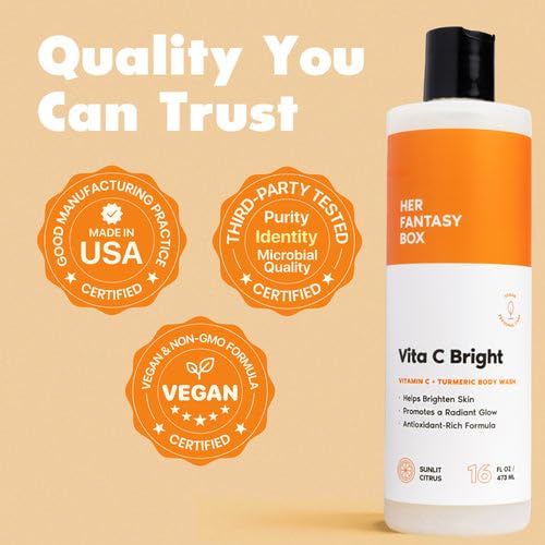 Her Fantasy Box | Vita C Bright Turmeric Body Wash – Antioxidant‐Rich Citrus Cleanser with Vitamin C & Turmeric for Radiant, Even-Looking Skin, Moisturizing Vegan Formula (8 oz)
