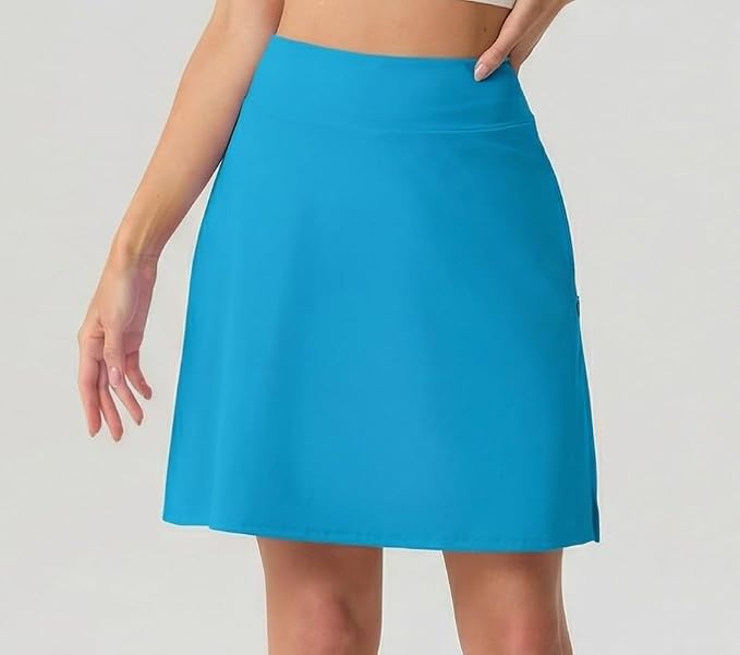 PrinStory 19" Tennis Skirt for Women Athletic Skort with Zipper Pockets | Workout Skort, Built-in Shorts, High Waisted, Split Hem, Knee Lentgh, Golf, Pickleball, Sports