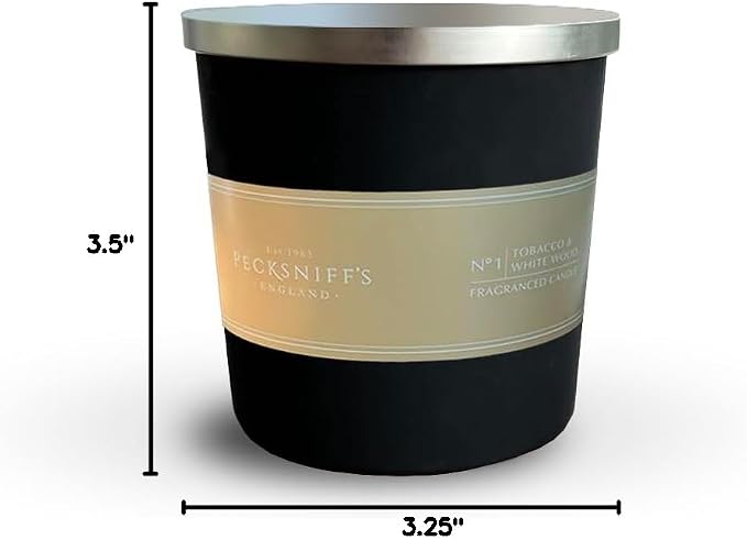 Pecksniff's Black Luxurious 3-Wick Tobacco & White Wood Scented Candle – 18.1 Oz/515g – with Metal Lid Relaxation and Elevated Home Ambiance