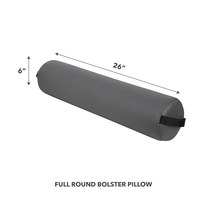 ForPro Full Round Bolster Pillow, Cool Grey, Oil and Stain-Resistant, for Massage and Yoga, 6” R x 26” L