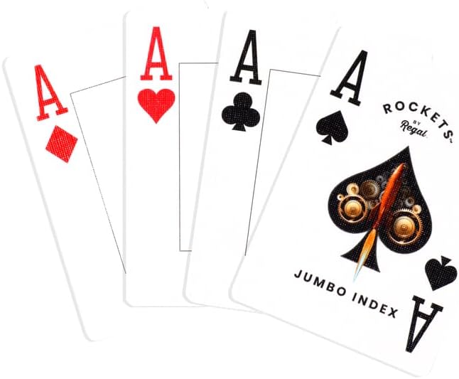 Regal Games Rocket Jumbo Playing Cards 12-Pack - Contains 6 Red & 6 Blue Decks, 310 GSM Paper, 2.5" x 3.5" Plastic Coated Cards with Extra Large Print