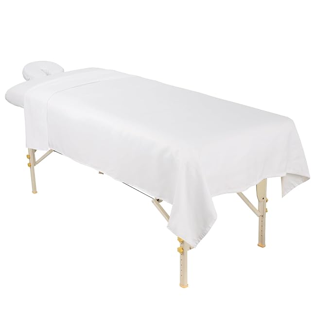 ForPro Professional Collection Premium Microfiber 3-Piece Massage Sheet Set, White, Ultra-Light, Stain, and Wrinkle-Resistant Includes Massage Flat and Fitted Sheet and Massage Face Rest Cover