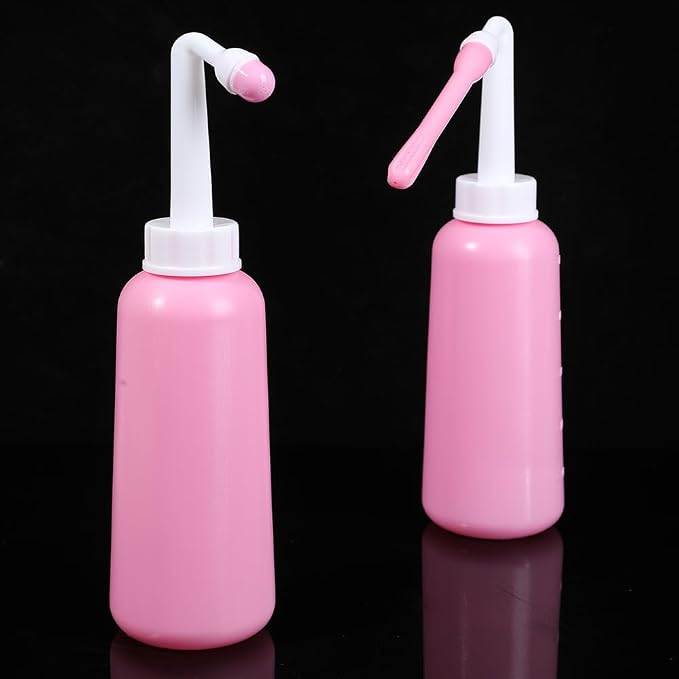 Peri Bottle Vaginal Douche- Postpartum and Perineal Care，Multi-Functional Douche Bottle for Women, 2IN1 Short Punch+Long Punch, 500ml, Pink