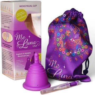 Most Customizable Menstrual Cup with Stem Handle | MeLuna Me Luna | Comfortable Period Cup Reusable Cup | Tampon Pad Alternative for Low Cervix | Shorty (Purple - Medium)