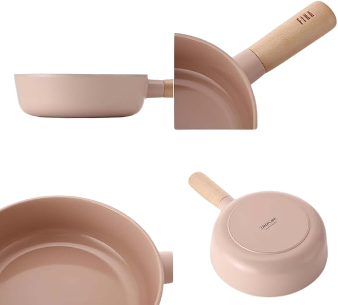 FIKA 7-Inch Stir Fry Mini Wok Pan with Wood Handle, Kitchen Nonstick Ceramic Coating Skillet, Induction Compatible Cookware, Healthy Cooking Omelet Pan, Made in Korea (18cm)