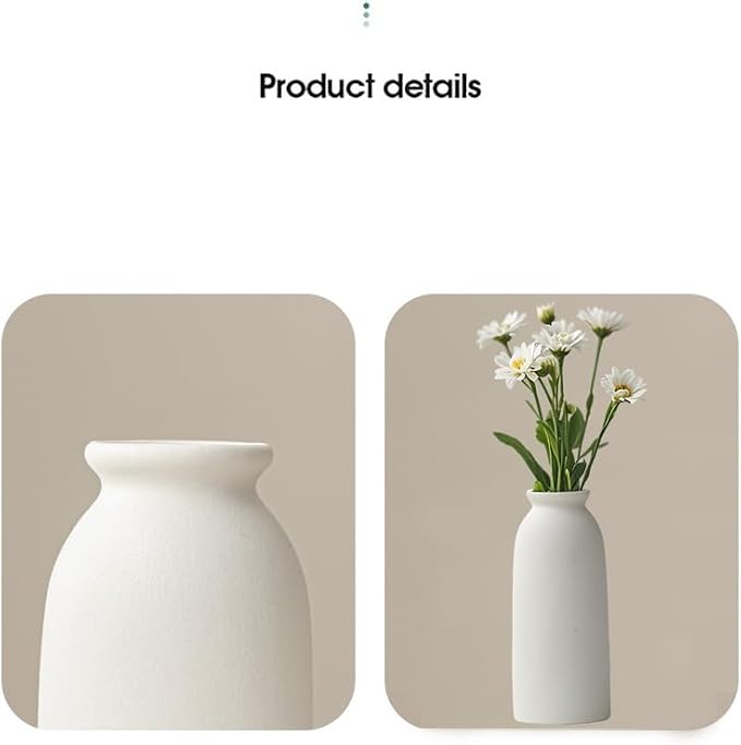 Ceramic Vase Set-3, Small Flower Vases for Decor, Modern Boho Farmhouse Style, Decorative Vases for Pampas Grass & Dried Flowers, Distressed Finish (White)