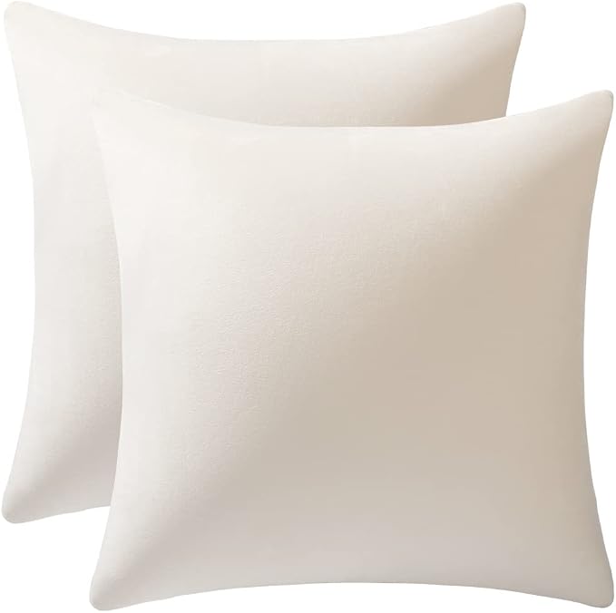Throw Pillow Covers 16x16 Cream: Pack of 2 Cozy Soft Velvet Square Modern Luxury Decorative Throw Pillow Cases for Sofa Couch Living Room Bed Home Decor