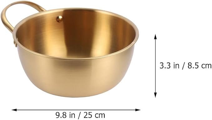 DECHOUS 1Pc Stainless Steel Instant Noodles Bowl 10 Inch Golden Korean Style Noodle Pot with Handle for Cooking Gas Induction Electric Stoves, Ideal for Soups and Ramen