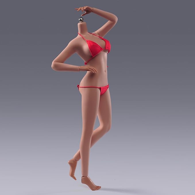 1/6 Scale Female Action Figure Body, 12 inches Seamless Flexible Action Figure Body Model with Detachable 5 Pairs Hand Gesture Shapes (Wheat Skin)