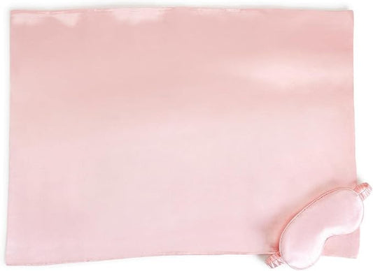 Two's Company Rose Satin Pillowcase and Eye Mask Set in Gift Box