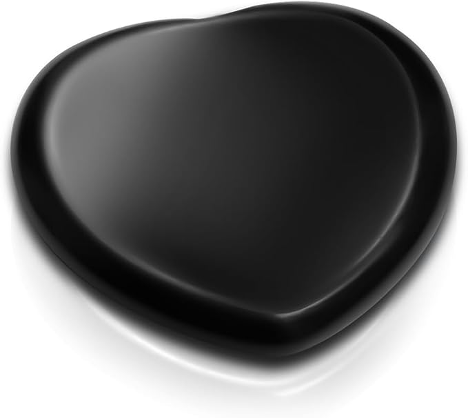 Natural Black Obsidian Heart Worry Stone - Polished Thumb Pocket Stone for Anxiety & Stress Relief - Heart-Shaped Crystal for Reiki Healing, Meaningful Spiritual Gift for Women & Men