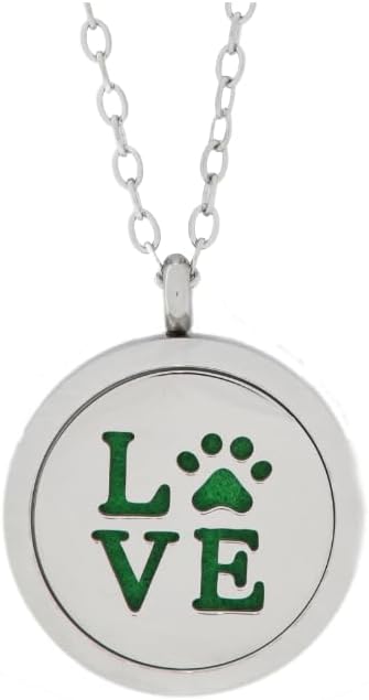 Aromatherapy Essential Oil Diffuser Stainless Steel 30MM Silver Magnetic Locket Pendant 2 Sizes Chain Necklace, Refill Pads & Diffuser Bracelet in a Velvet Bag (pawlove)