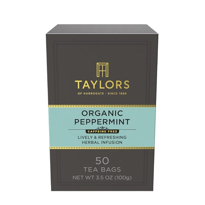 Taylors of Harrogate Organic Peppermint, Herbal Tea, Pillow Tea Bags, 50 Count (Pack of 1), Clean, Pure and Refreshing, Caffeine-Free, Enjoy Hot or Iced, 50 Teabags