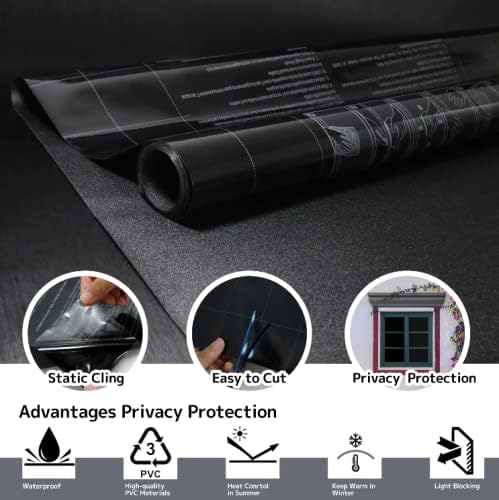 KESPEN Total Blackout Window Film Privacy Static Cling 100% Light Blocking Room Darkening Window Cover Heat Control Anti-UV Glass Sticker Window Tint for Home with Grid Line, 17.5 Inch X 6.5 Feet