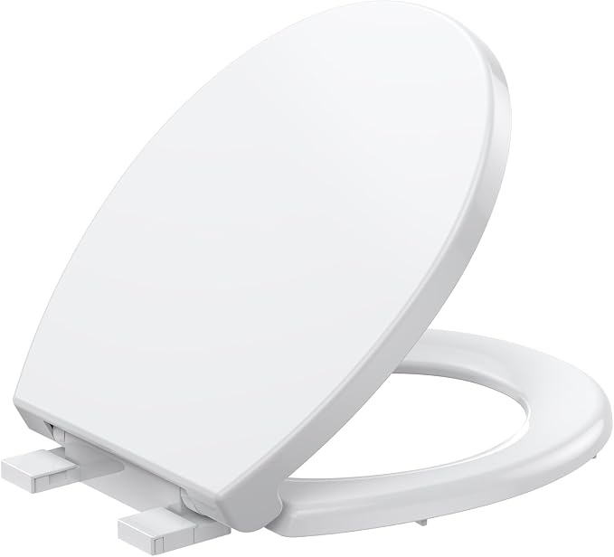 Elongated Toilet Seat, Toilet Lid Slow Close Quiet No Thud, Magnets Down Lock Quick Release, Quick Top Mount Toilet Seat White, 19" Regular Cover