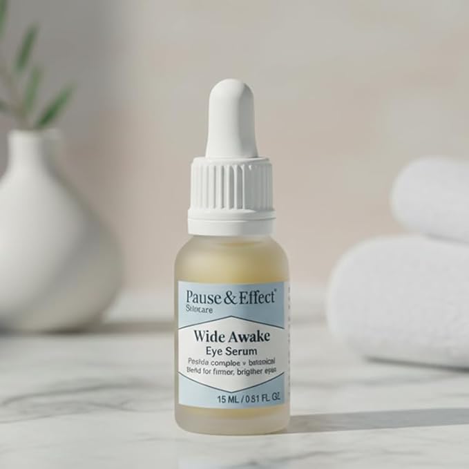 Pause & Effect Eye Serum for Menopausal Puffiness and Dark Circles, Lightweight Peptide and Ceramide Eye Treatment with Genistein and Centella for Hydration and Smoothing