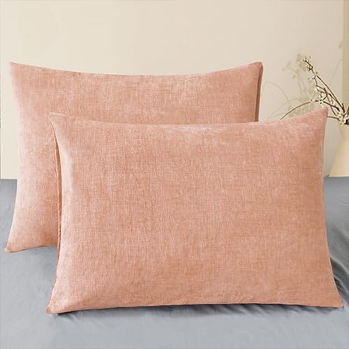 CaliTime Decorative Standard Throw Pillow Covers 26 X 20 Inches Dusty Pink | Pack of 2, Cozy Chenille Cushion Cases for Sofa Bed Living Room Farmhouse Home