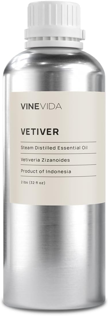 VINEVIDA Vetiver Essential Oil 32 oz - Undiluted Vetiver Oil 32 oz - Vetiver Candle Oil Scent - DIY Candle Scents for Candlemaking - Bulk Essential Oil for Soap Making